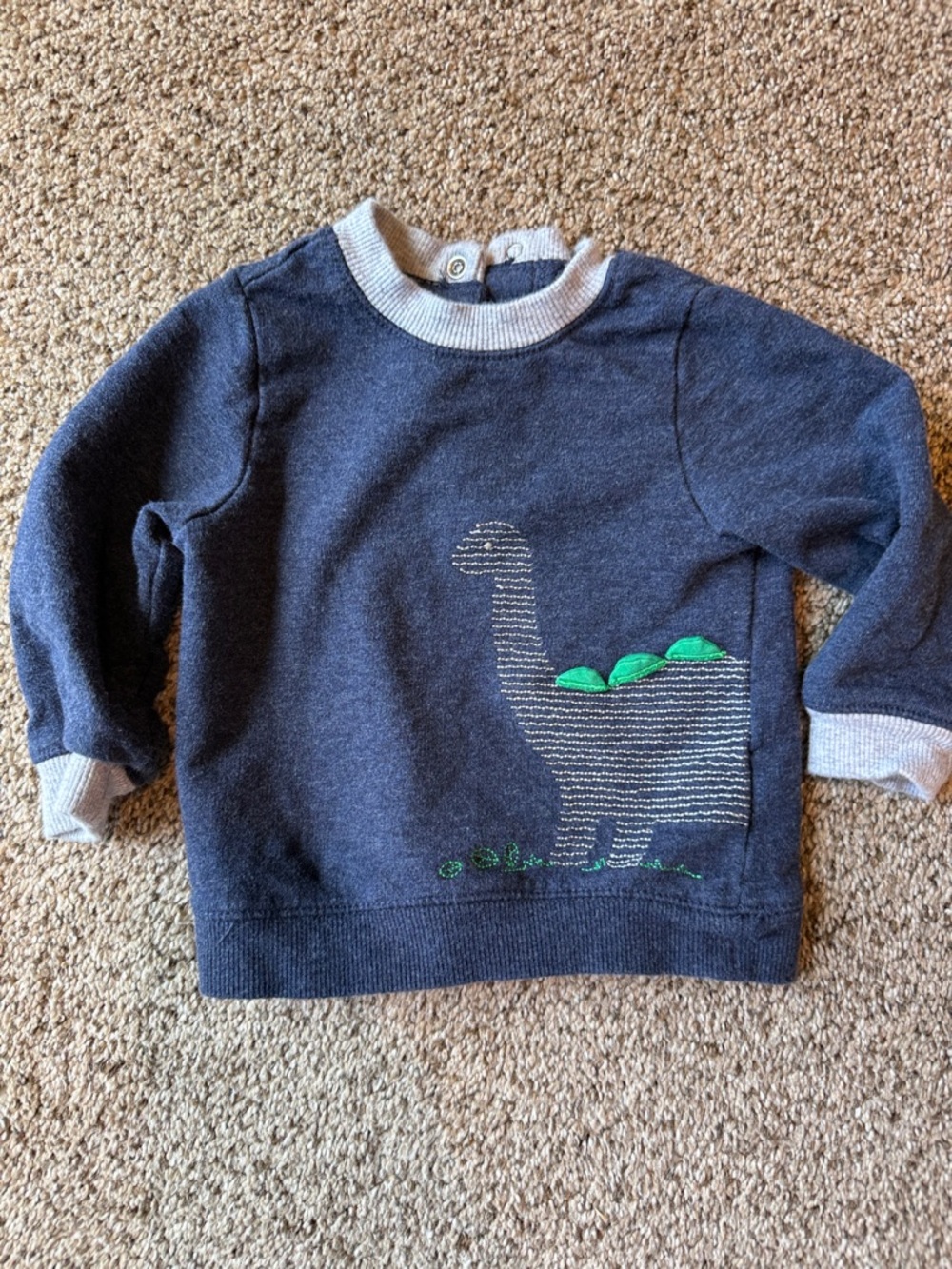 Little Me | Navy Blue Sweatshirt with Green Dino Applique